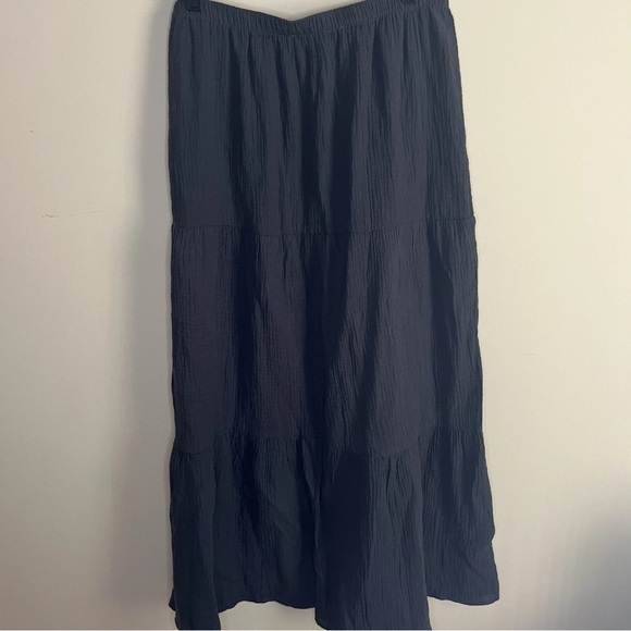 BNWT GREY Ibis Gauze Maxi Skirt Black Pull on Tiered Flowy Boho Cotton XL - Picture 1 of 4